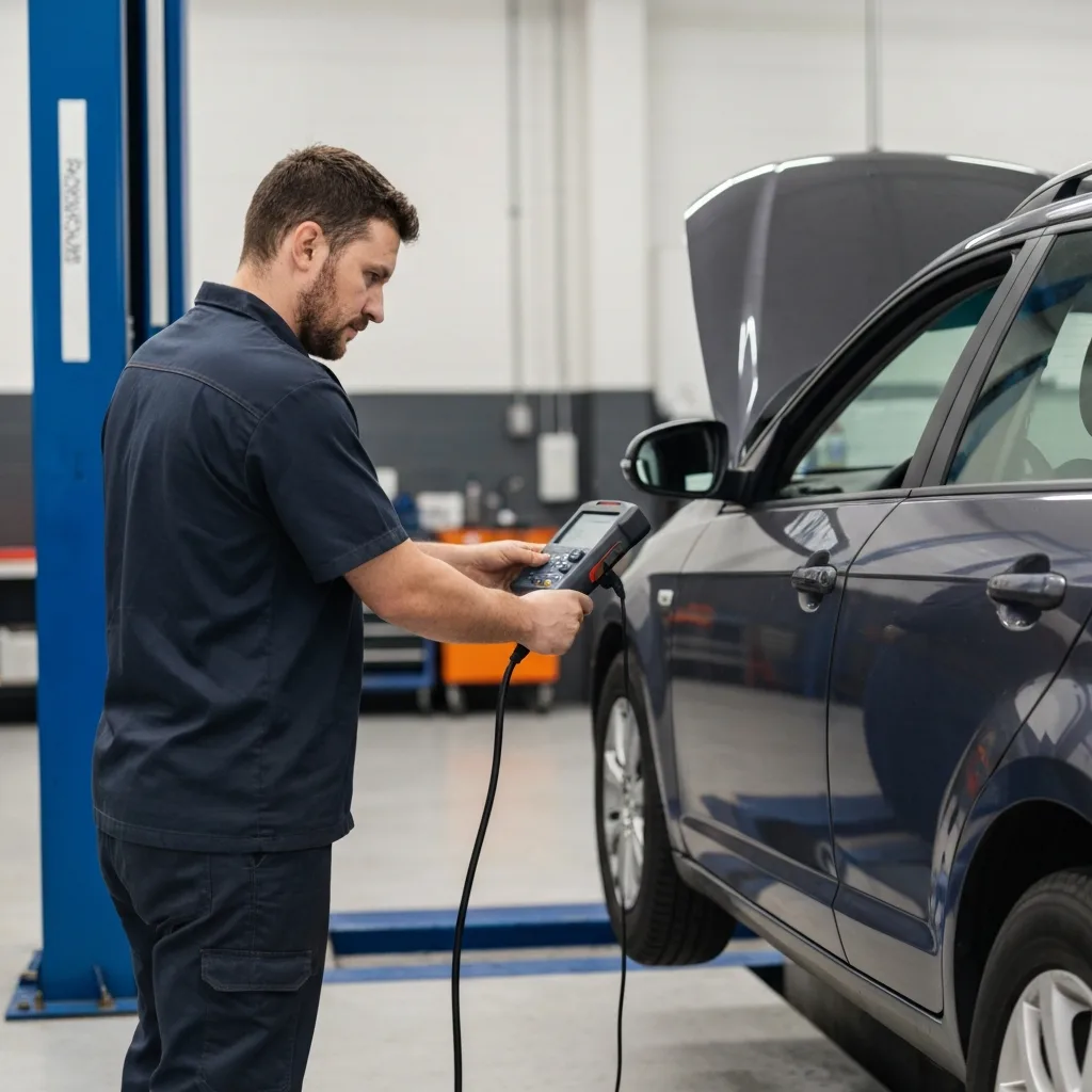 Mechanik wykonujący diagnostykę OBD