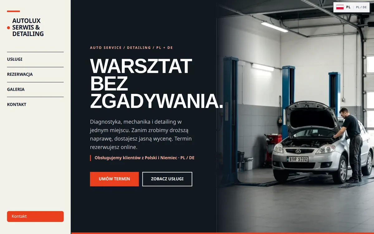 Strona główna dema warsztatu samochodowego AutoLux Serwis & Detailing