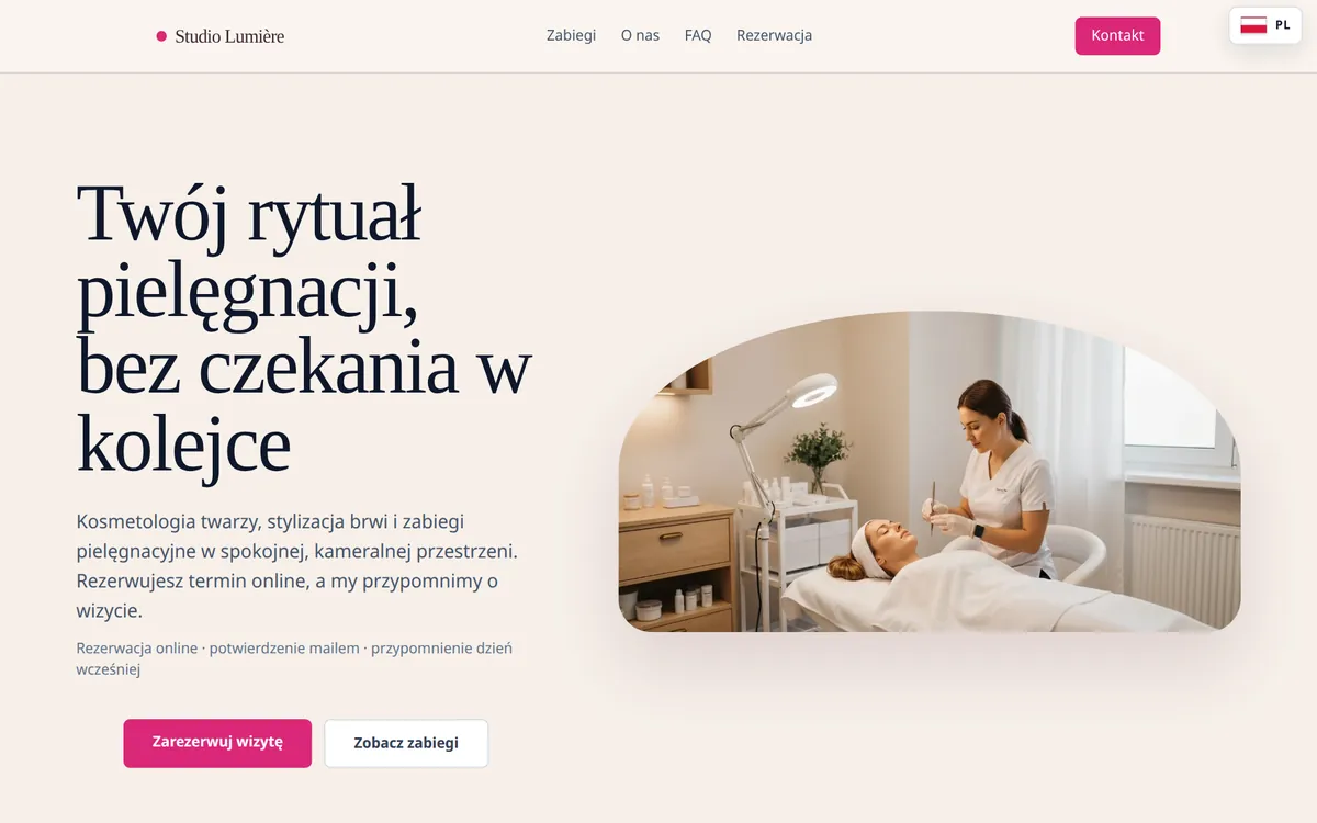 Strona główna dema salonu kosmetycznego Studio Lumière