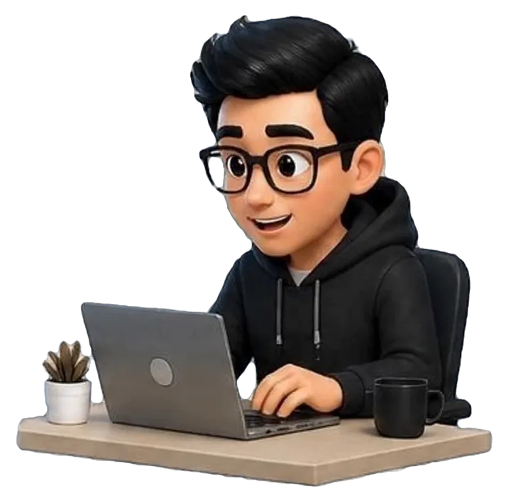 Adam, autor Panelu Biznesu, przy laptopie (ilustracja)